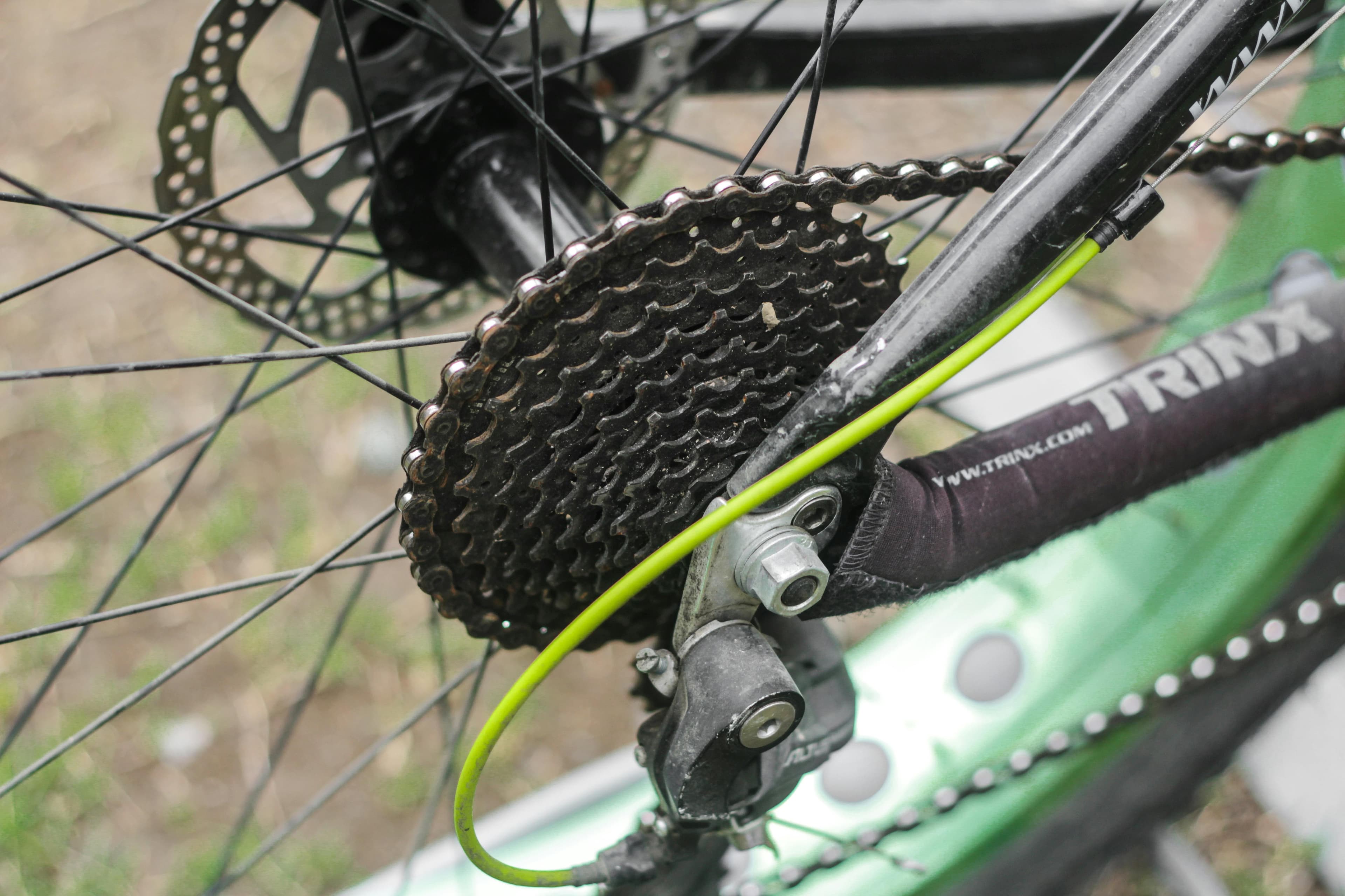 bicycle tire, showing just the spokes and chain